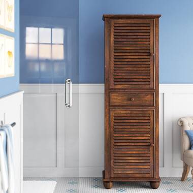 Recycled Teak Wood Lumbrera Vertical Bathroom Linen Cabinet with 1