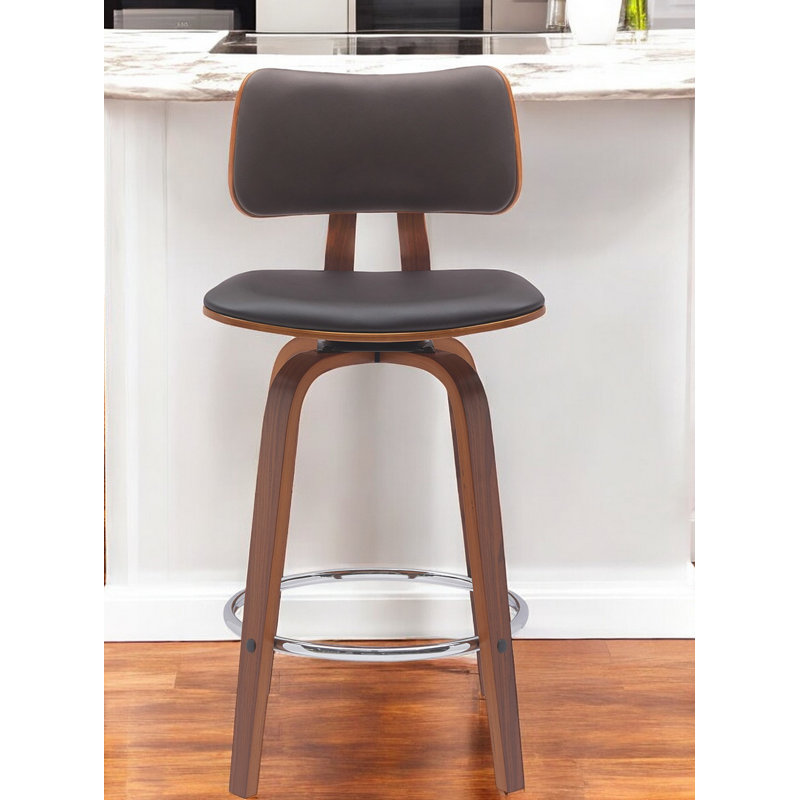 Tabouret pivotant en bois massif Aylis, Tabouret de comptoir (siège d'une hauteur de 26 p, Brun, Brun