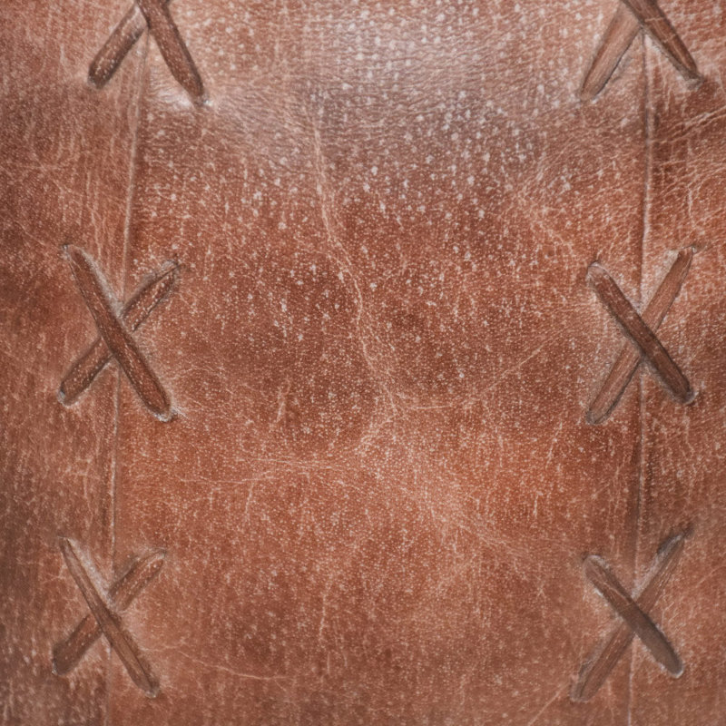 Solid Handmade Buffalo Leather Square Pouf (Recycled Foam With Fibre Fill), Brown Genuine Leather, 14" H x 26" W x 26" D