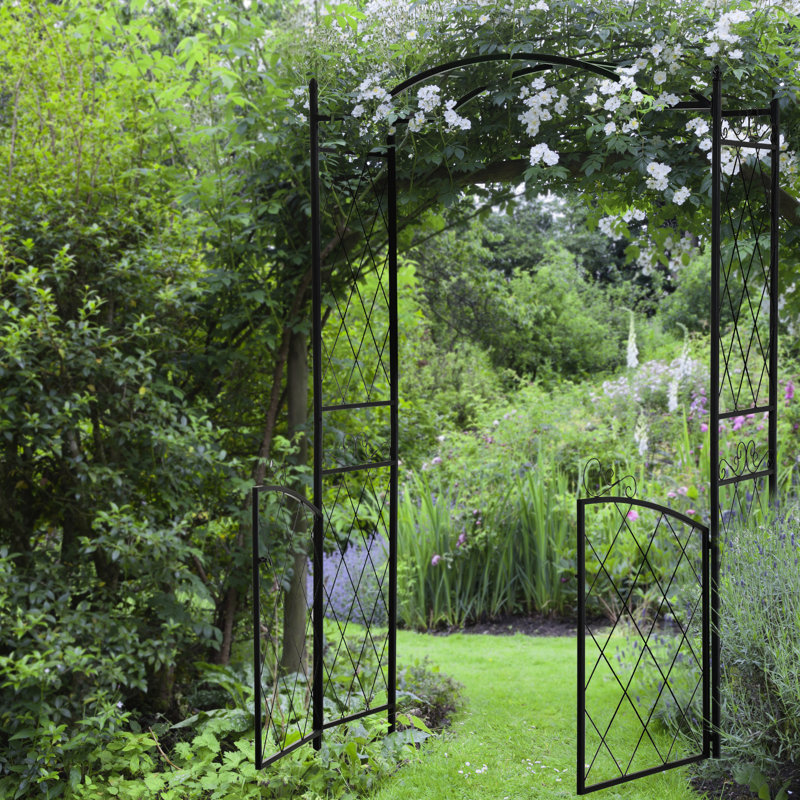 Arche de jardin 85 po avec barrière, en métal - pour vignes grimpantes, ornement de mariage, noir