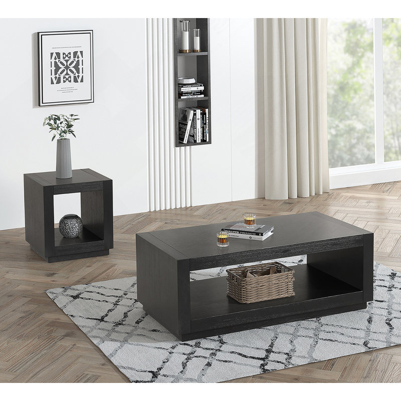 Table basse rectangulaire avec tablette inférieure pour le salon, Noir