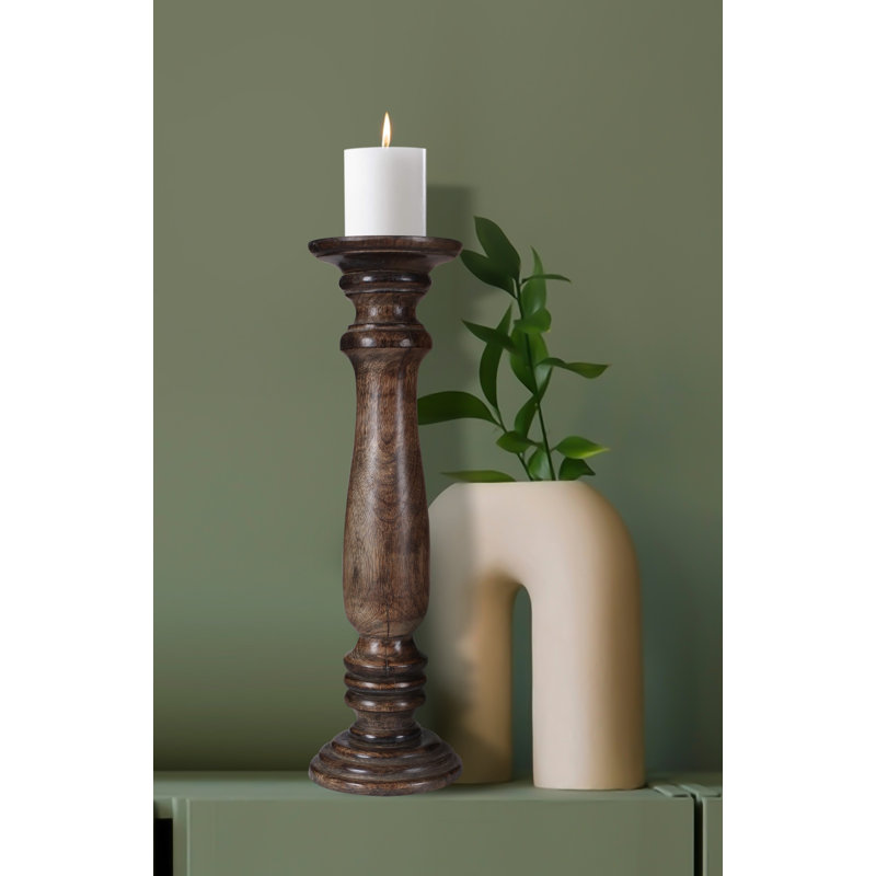 Wood Candlestick, 31cm H x 13cm W x 13cm D