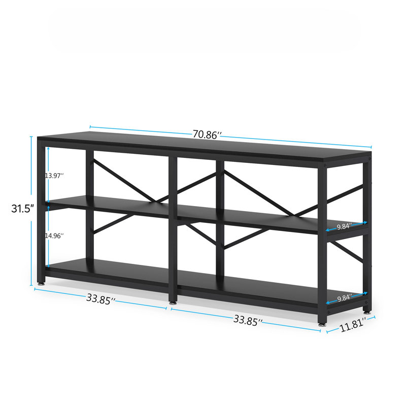 70.9" Extra Long Console Table With Storage Shelves, Black, Black