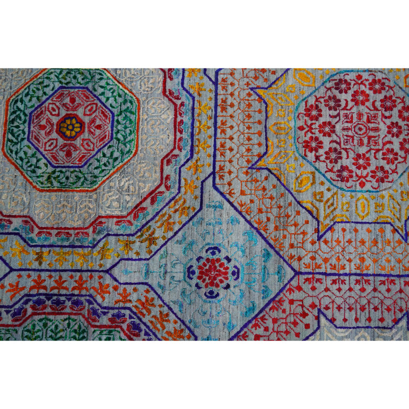 Hand Knotted Area Rug in Blue/Green/Red/Gray, Rectangle 9' x 12'