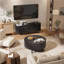 Table basse à plateau relevable avec rangement, 31,5 pouces, table convertible cannelée moderne avec compartiments cachés pour le salon, noir-1108908481