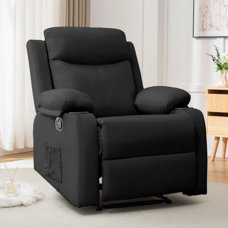 Recliner Chair, Small Recliner For Small Spaces, Fabric Manual Recliners For Living Room, Black