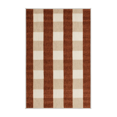 Machine Washable Checkered Beige Area Rug