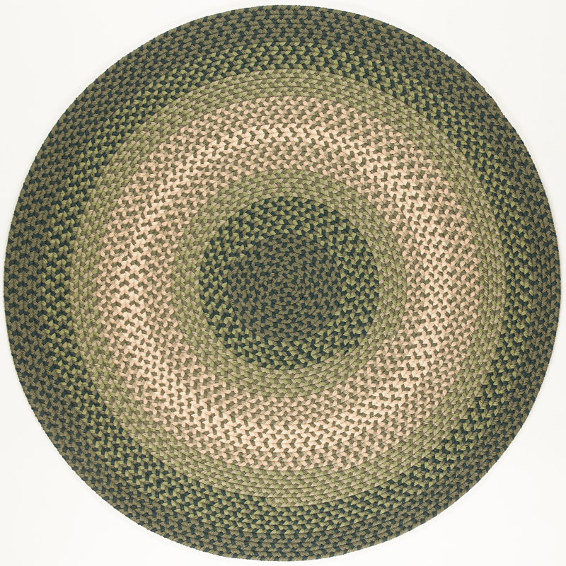 Tapis intérieur / extérieur vert tressé à la main Enos, Rond 4 pi