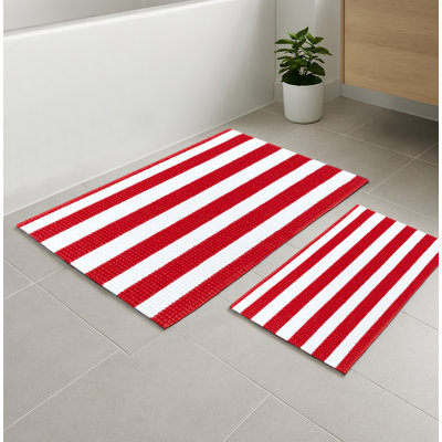 Ensemble de tapis de salle de bain rayé en chenille