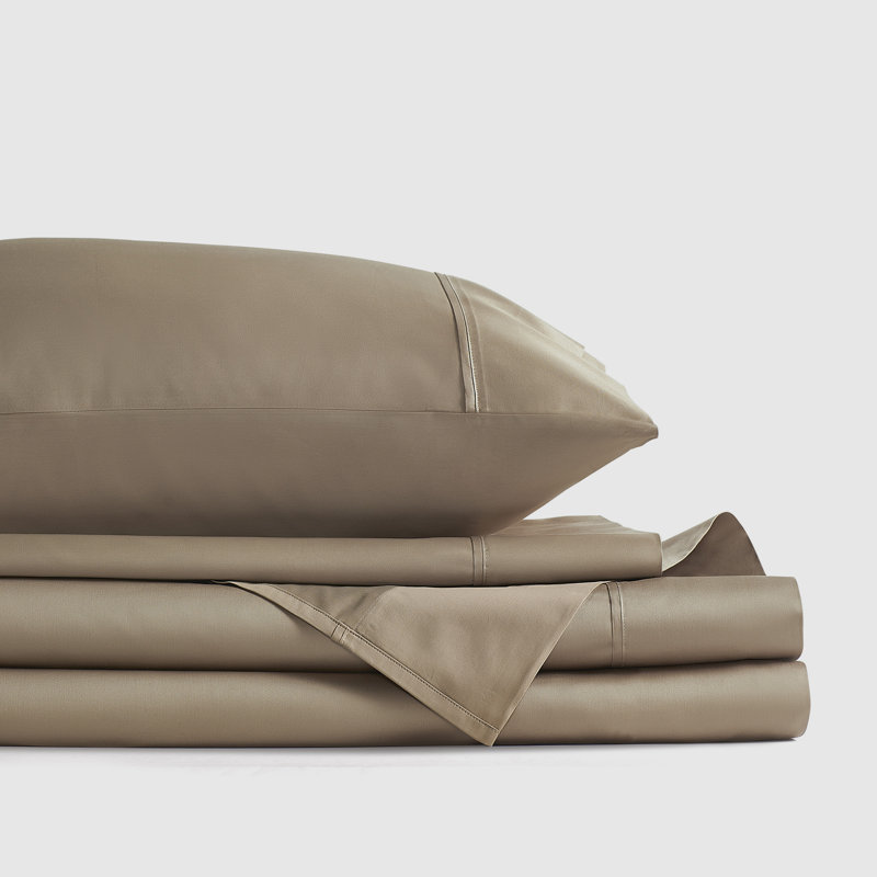 Satin de Premier - drap grand 4 pièces Ensemble de draps, Bronze, Ensemble de draps pour grand lit avec 3 pièces su