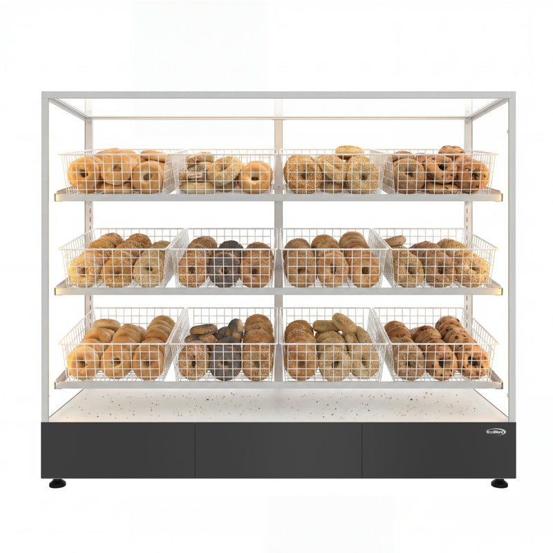 60 in. Floor Standing Bagel Bakery Display Case with 12 Baskets with Open Back and LED Lighting (KM-FDC-B12)
