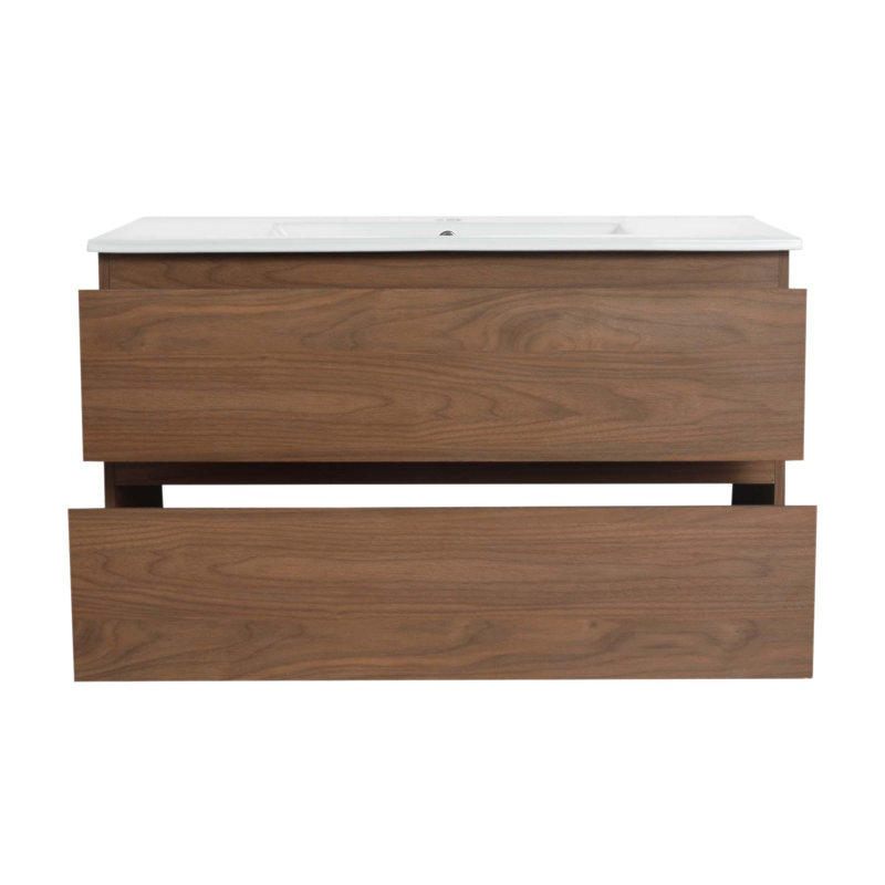 Meuble-lavabo mural de 36 pouces avec lavabo en céramique, 2 tiroirs à fermeture en douceur et base en contreplaqué durable pour les salles de bain modernes