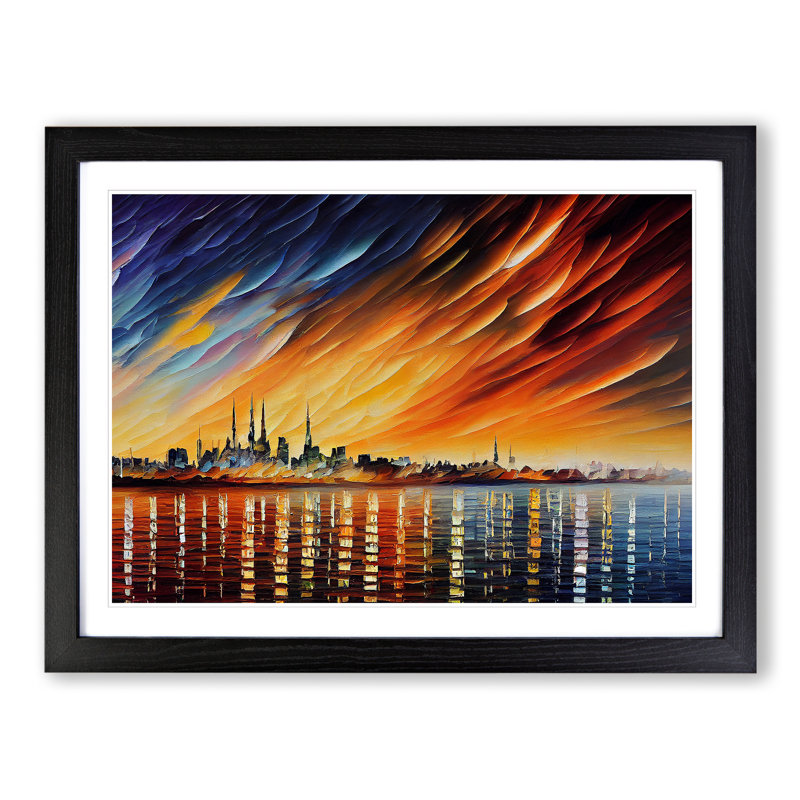 Riveting City Skyline - Single Picture Frame Print, Black Framed, 25cm H x 34cm W x 2cm D