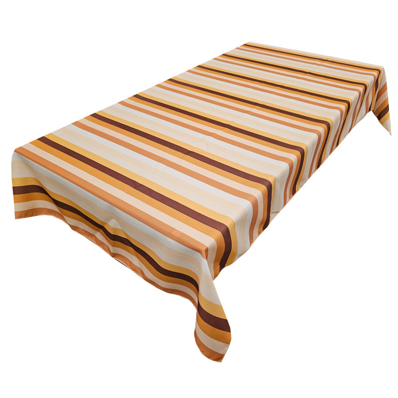 Poplin Printed Multi Stripe Polyester Tablecloth, Brown/Beige, 72" Rectangle