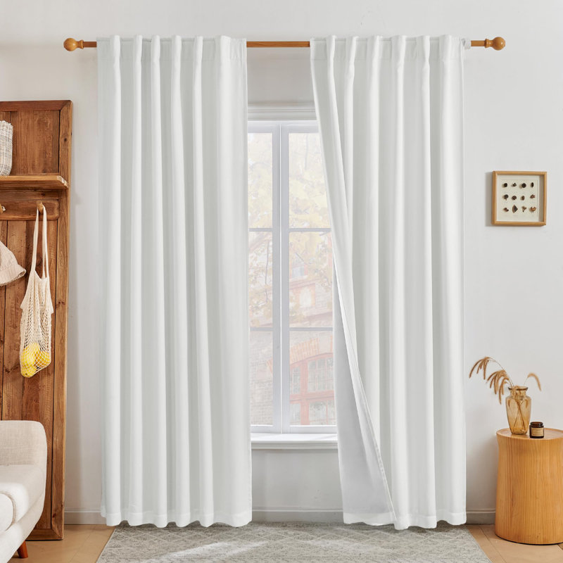 100% Blackout Curtains with Double Layer, Full Light Blocking, Thermal Insulation, Back Tab Drapes (Set of 2), White
