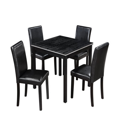 Ensemble de table de salle à manger en bois 5 pièces, ensemble de table de cuisine avec une table carrée et 4 chaises rembourrées, table de salle à manger en bois avec décoration en cristal et ensemble de chaises pour la cuisine, la salle à manger.