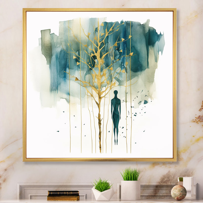 Portrait abstrait et arbre I, H 16 po x l 16 po x P 1 po, Cadre flottant doré