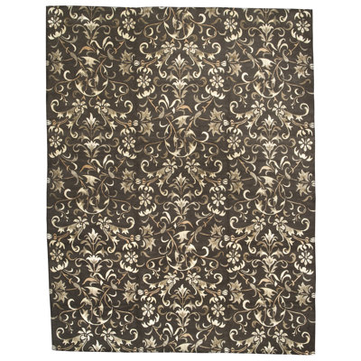 Tapis brun / beige en laine noué à la main One-of-a-Kind Floral