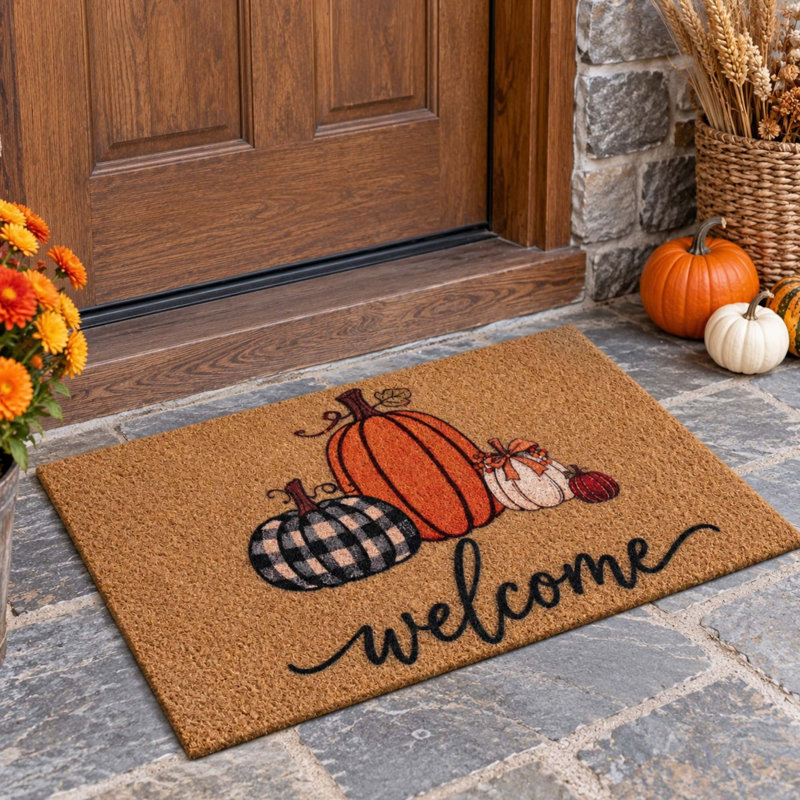Tapis de porte de bienvenue citrouille d'automne 17" x 29" avec dos antidérapant
