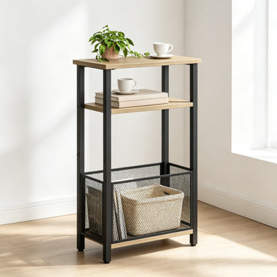Table d'appoint étroite avec panier de rangement, table de chevet mince pour petits espaces, table basse à 3 niveaux, table de chevet mince, petite table de chevet pour salon ou chambre