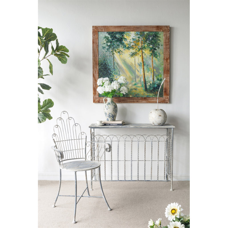 Console 40 po x 14 po x 31 po en fer forgé rustique, finition argent patinée, table d'appoint