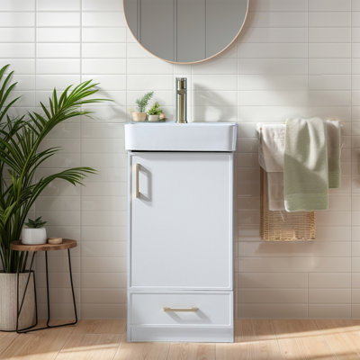 Bellantoni 18'' White Small Single Bathroom Vanity with Ceramic Top