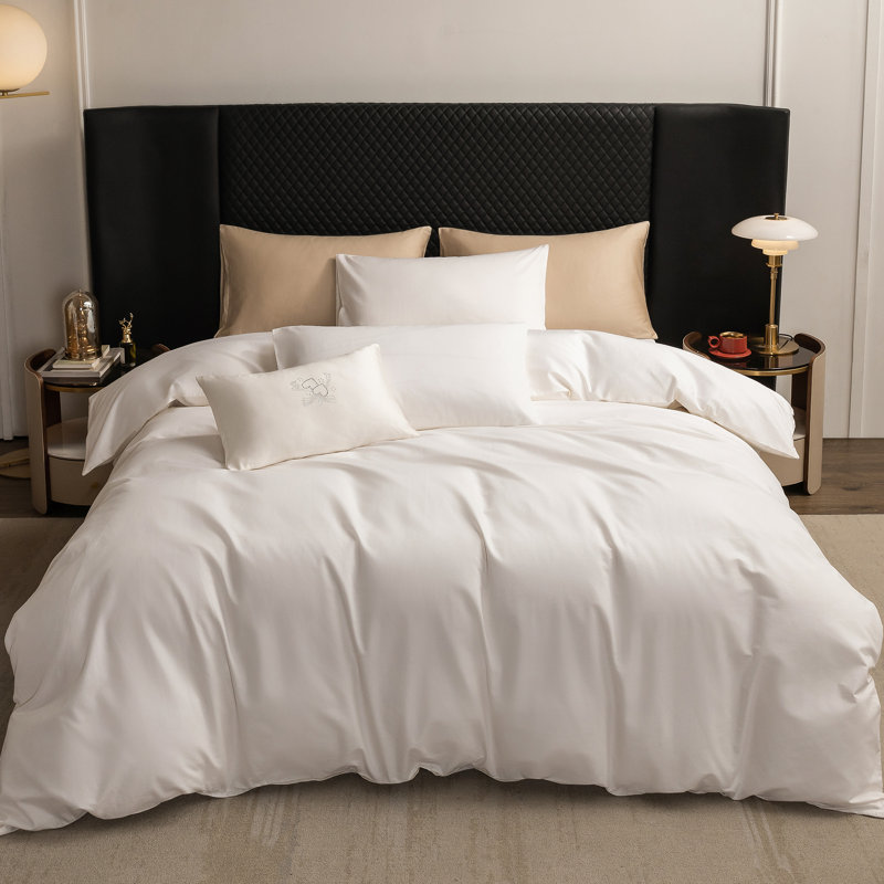 MooMee Duvet Cover Set Silky Sateen Look Luxury Sheen Zipper Closure & 8 Interior Ties 100% Long-Staple Cotton 600TC 