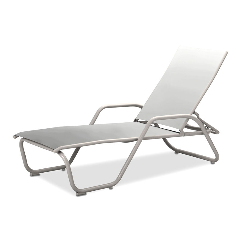 Outdoor Rust-Resistant Metal Chaise Lounge, White 6D Sunbrella®, Textured Snow