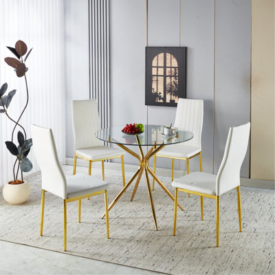 Ensemble de salle à manger 1 + 4,5 pièces, table de salle à manger Mid-Century pour 4 à 6 personnes avec plateau en verre, table de salle à manger à piédestal, table basse de loisirs.
