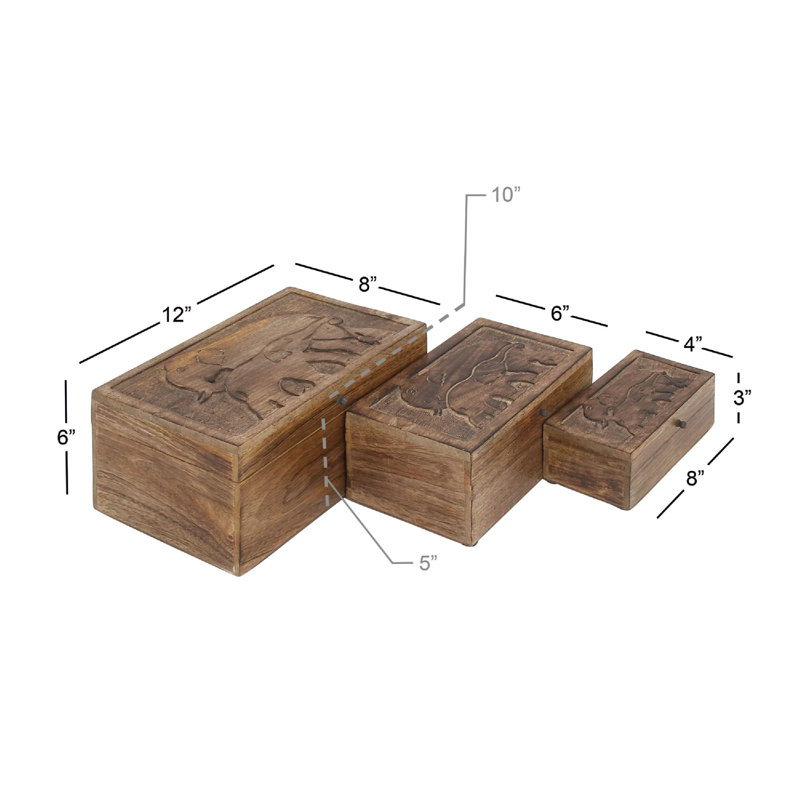 Ensemble d’éléphants de boîte en bois 3 pièces