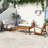 Roomfitters 4 Piece Outdoor Patio Conversation Set with Solid Acacia Wood Frame and Cushions, Teak and White-623294579