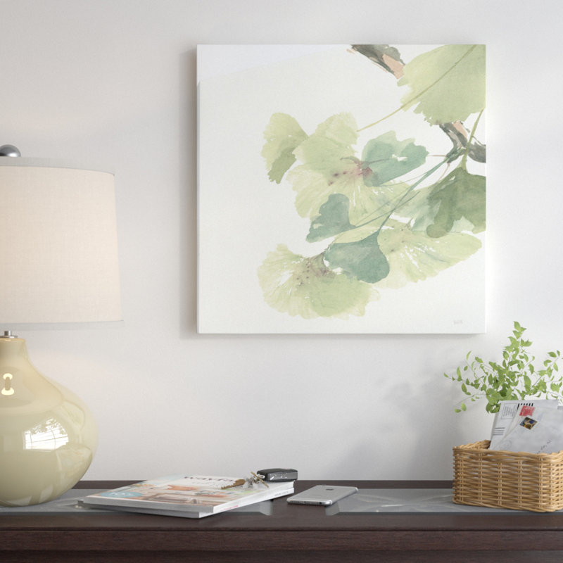 «Light Gingko Leaves II», reproduction d'art sur toile, H 37 po x l 37 po x P 1,5 po, Toile tendue, Pas de tapis