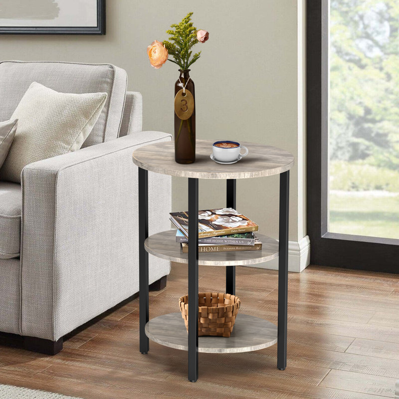 Jakwan Oval End Table with 3-Tier Storage Shelves, Wash Gray