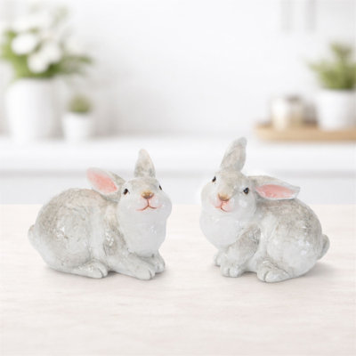 Lapin blanc terre cuite (ensemble de 2)