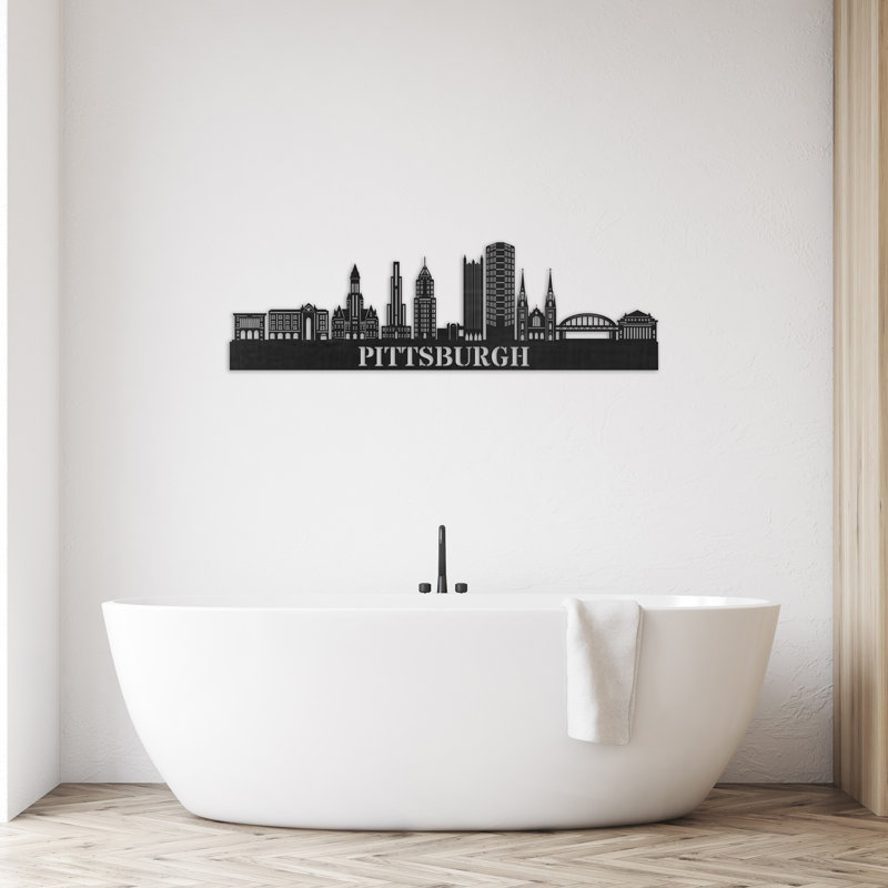 Décoration murale en bois Pittsburgh City, H 14 po x l 46 po x P 0,25 po, Naturel