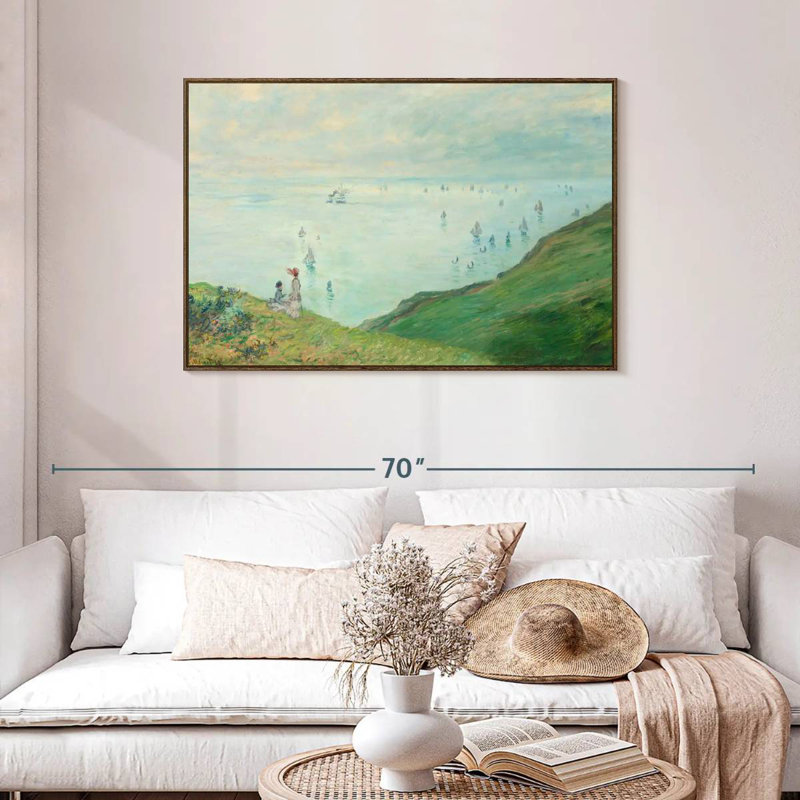 Falaises de Pourville, 1882, 43 po x 29 po, Cadre flottant noyer