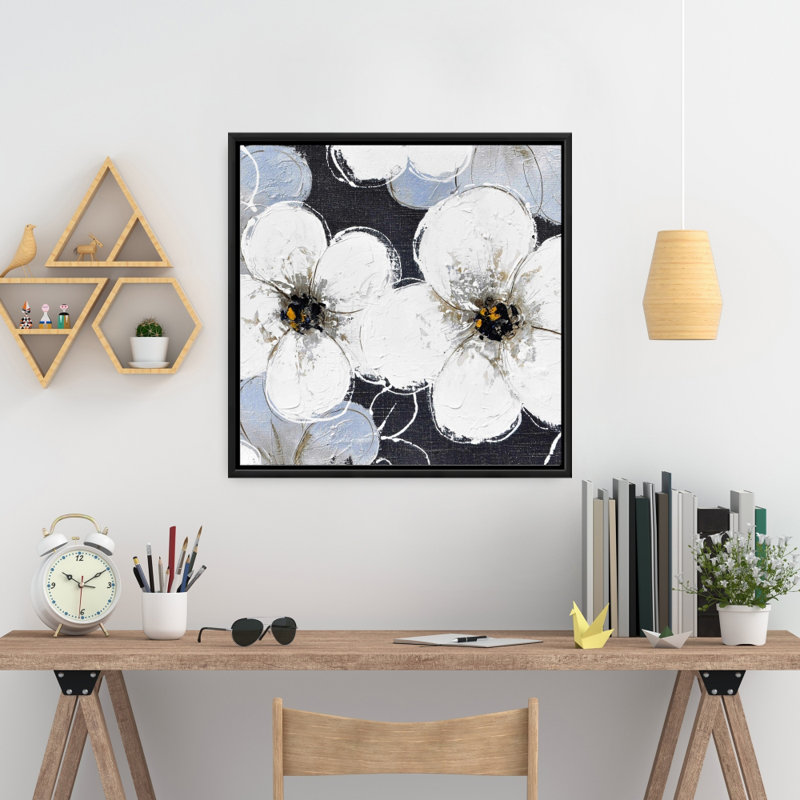 " White Flowers With Leaves Outlines "