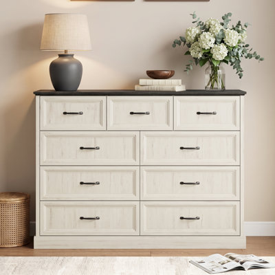 Hava 55.1"w Farmhouse 9 Drawer Dresser, Wood Chest Of Drawers With Anti-tip Design For Bedroom