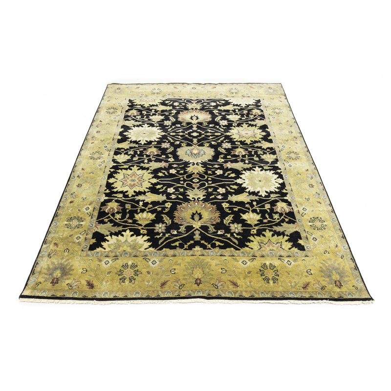 Tapis oriental noir Oushak Chobi, Rectangulaire 8 pi x 10 pi