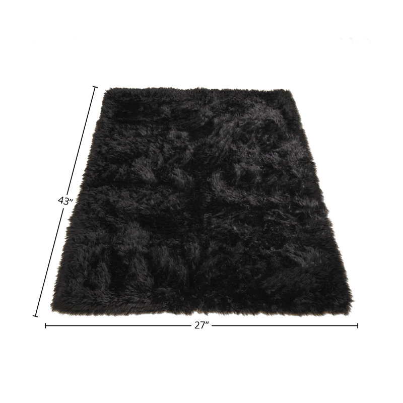 Shag Faux Fur Black Bear Washable Area Rug, Rectangle 2'3" x 3'8"