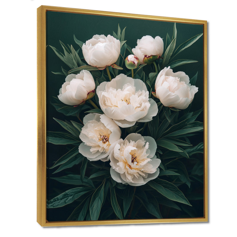 Art sur toile, pivoines sombres II, H 32 po x l 24 po, Reproduction avec cadre flottant, Doré