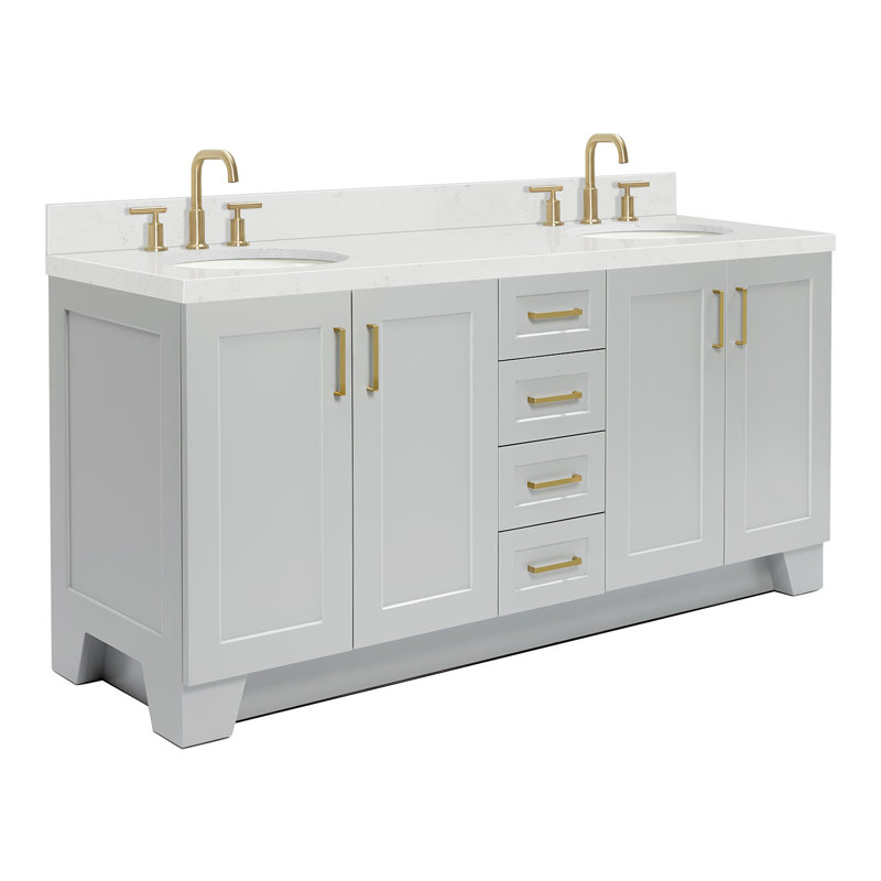 73 IN.  Single Bathroom Vanity, Gray,  White Quartz, Oval