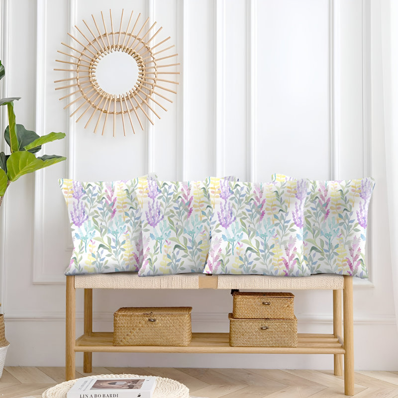 Indoor / Outdoor Floral Square Throw Cushion, Purple/Blue/Yellow/Green Floral