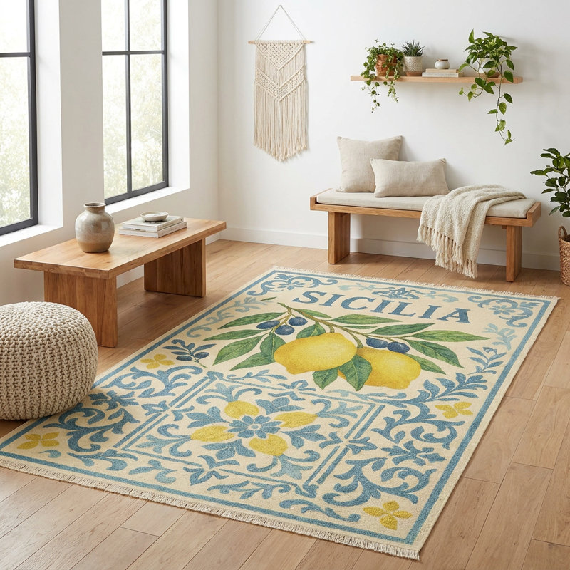 Tapis rétro 5 pi x 8 pi citron rétro sicilien