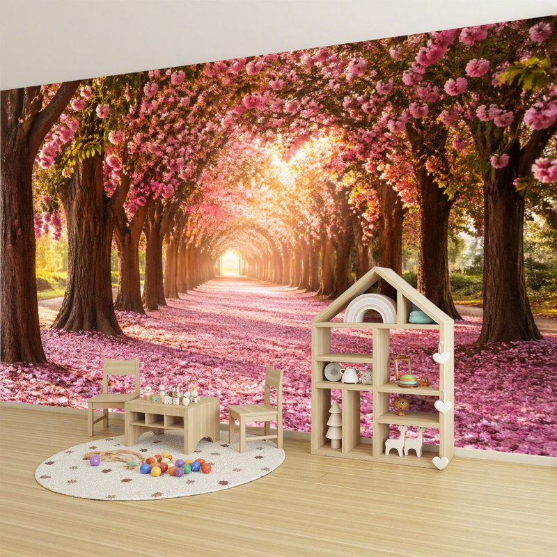 Papier peint adhésif pelez et collez, arbre de fleurs roses, art mural printemps, auto-adhésif et amovible, L 69 po x l 96 po