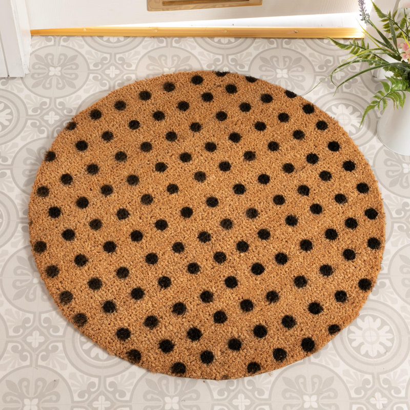 Pumphrey Non-Slip Polka Dots Doormat, Black/Beige