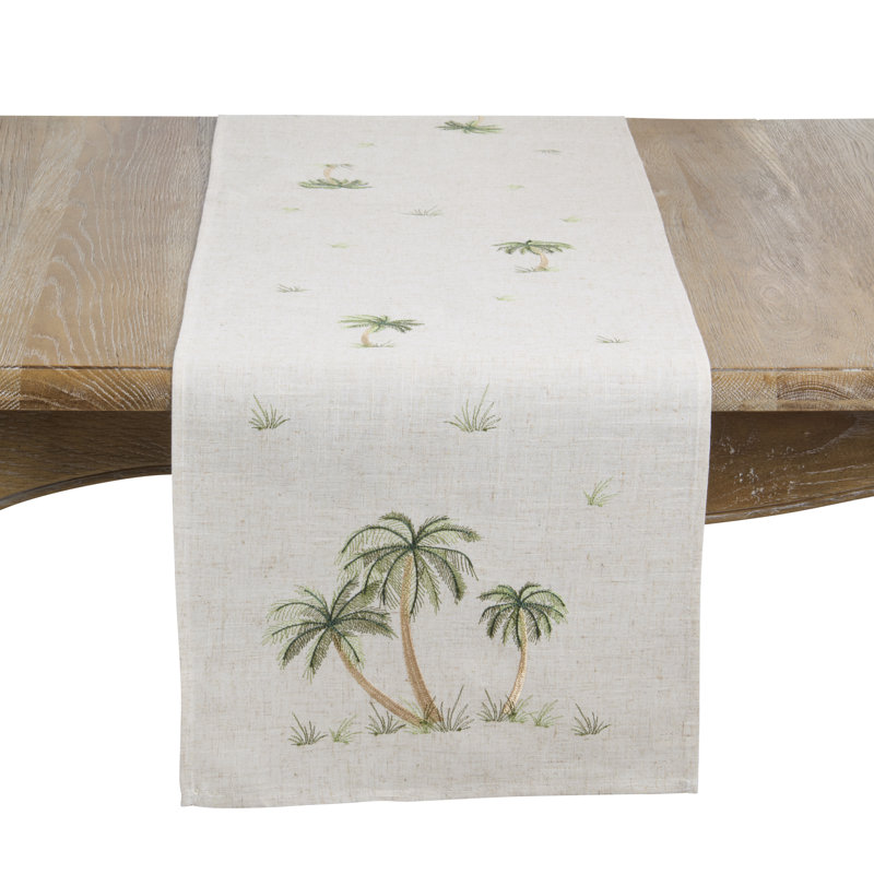 Chemin de table en mélange de lin Palm Paradise - Chemin de table tropical, Naturel