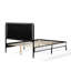 Grand lit avec tête de lit en tissu blanc bouclé, cadre champagne argenté et noir, lattes silencieuses pour un sommeil réparateur, structure en métal de 800 lb, système de plateforme de tête de lit assemblée dans la chambre à coucher Quiet Nights,-509144967