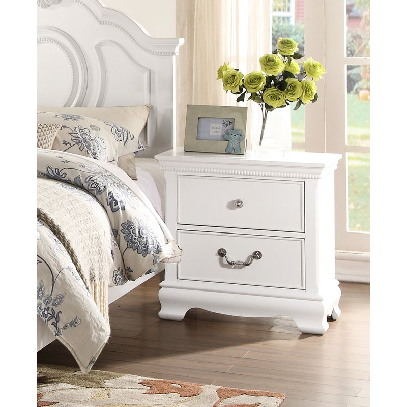Table de chevet classique pour chambre à coucher, blanc, 5 tiroirs pour plus de chaleur Table de chevet blanche traditionnelle avec tiroirs, rehausse l'ambiance