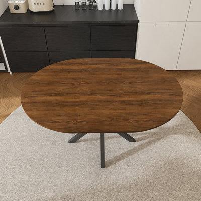 Table de salle à manger rétractable, table de salle à manger ronde, table de salle à manger extensible, base en acier au carbone pour 6 personnes, mobilier de salle à manger moderne et simple en placage de bois massif (de 42 po à 58 po)